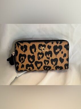 Coach Leopard-Print Zip Wallet in Tan and Black